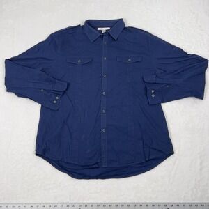 Kenneth Cole Men's Button Down Shirt 2XL Navy Blue Long Sleeve Collared